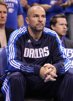 OKLAHOMA CITY, OK - MAY 23:  Jason Kidd #2 of the Dallas Mavericks sits on the bench before taking on the Oklahoma City Thunder in Game Four of the Western Conference Finals during the 2011 NBA Playoffs at Oklahoma City Arena on May 23, 2011 in Oklahoma C