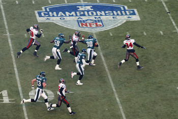 2004 NFC Championship: Falcons vs. Eagles, Atlanta Falcons. Philadelphia  Eagles. The 2004 NFC Championship featured the electric Mike Vick taking on  Donovan McNabb and a defense led by Brian Dawkins!