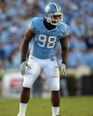 CHAPEL HILL, NC - NOVEMBER 13:  Donte Paige-Moss #98 of the North Carolina Tar Heels against the Virginia Tech Hokies during their game at Kenan Stadium on November 13, 2010 in Chapel Hill, North Carolina.  (Photo by Streeter Lecka/Getty Images)