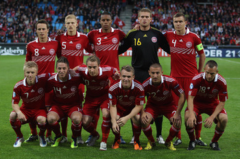 AALBORG, DENMARK - JUNE 11: Denmark team group during the UEFA European Under-21 Championship Group A match between Denmark and Switzerland at the Aalborg Stadium on June 11, 2011 in Aalborg, Denmark.  (Photo by Michael Steele/Getty Images)