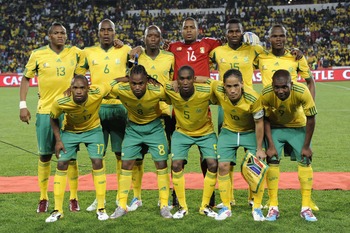 JOHANNESBURG, SOUTH AFRICA - MARCH 26:  South Africa starting team poses during the 2012 Africa Cup of Nations Qualifier match between South Africa and Egypt at Coca Cola Park on March 26, 2011 in Johannesburg, South Africa.  (Photo by Samuel Shivambu/Gal
