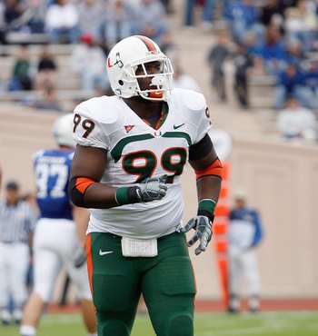 DURHAM, NC - OCTOBER 18:  Marcus Forston #99 of the Miami Hurricanes jogs off the field during the game against the Duke Blue Devils at Wallace Wade Stadium on October 18, 2008 in Durham, North Carolina.  (Photo by Kevin C. Cox/Getty Images)