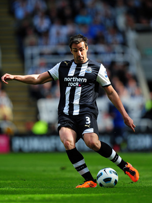 NEWCASTLE UPON TYNE, ENGLAND - MAY 22:  Newcastle player Jose Enrique in action during the Barclays Premier League game between Newcastle United and West Bromwich Albion at St James' Park on May 22, 2011 in Newcastle upon Tyne, England.  (Photo by Stu For