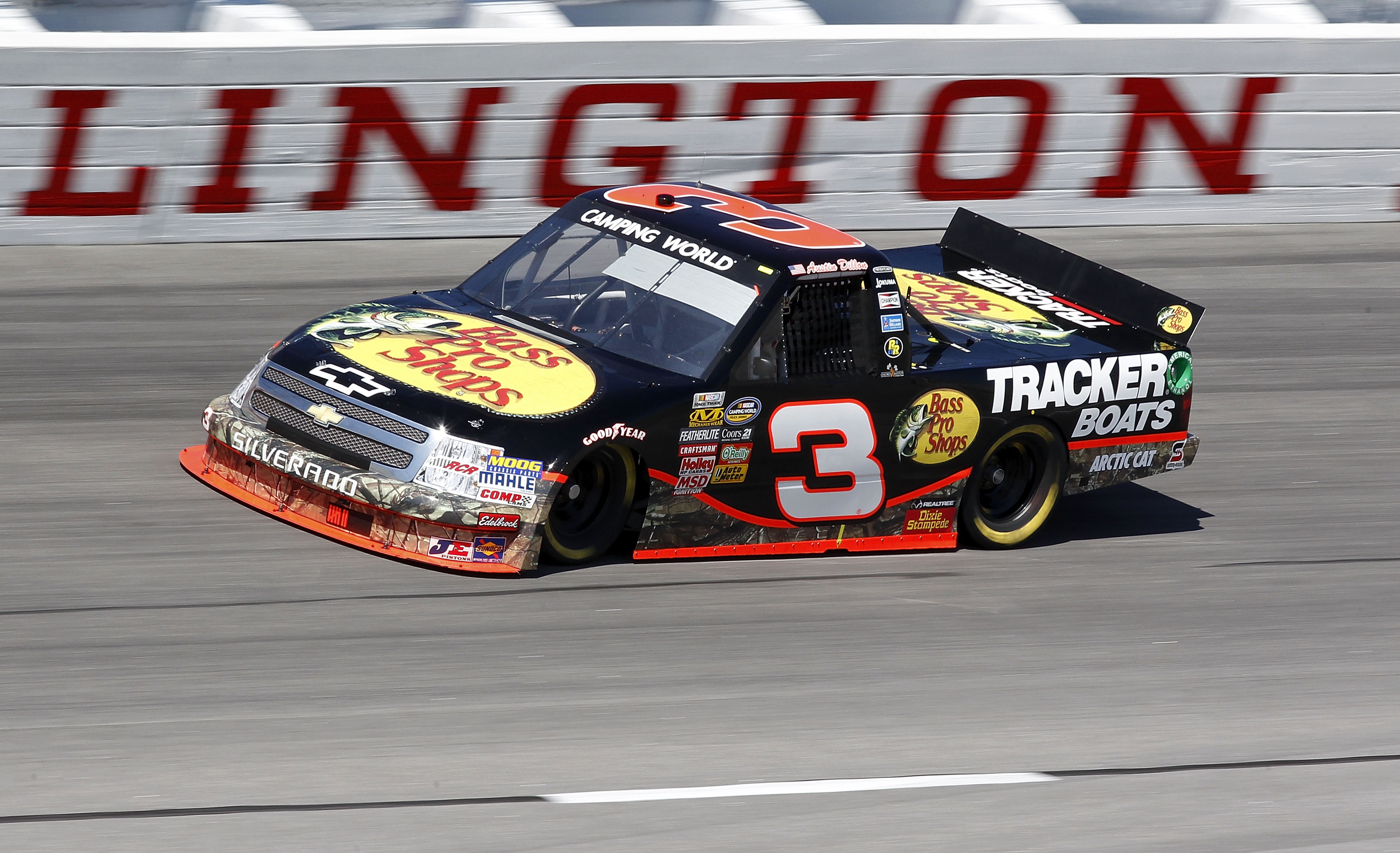DARLINGTON, SC - MARCH 12:  Austin Dillon, driver of the #3 Bass Pro Shops Chevrolet, drives on track during practice for the Too Tough to Tame 200 at Darlington Raceway on March 12, 2011 in Darlington, South Carolina.  (Photo by Geoff Burke/Getty Images