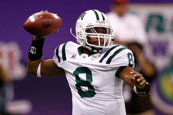 NEW ORLEANS, LA - DECEMBER 18: Quarterback Boo Jackson #8 of the Ohio University Bobcats throws a pass during the game against the Troy University Trojans during the R&L Carriers New Orleans Bowl at the Louisiana Superdome on December 18, 2010 in New Or