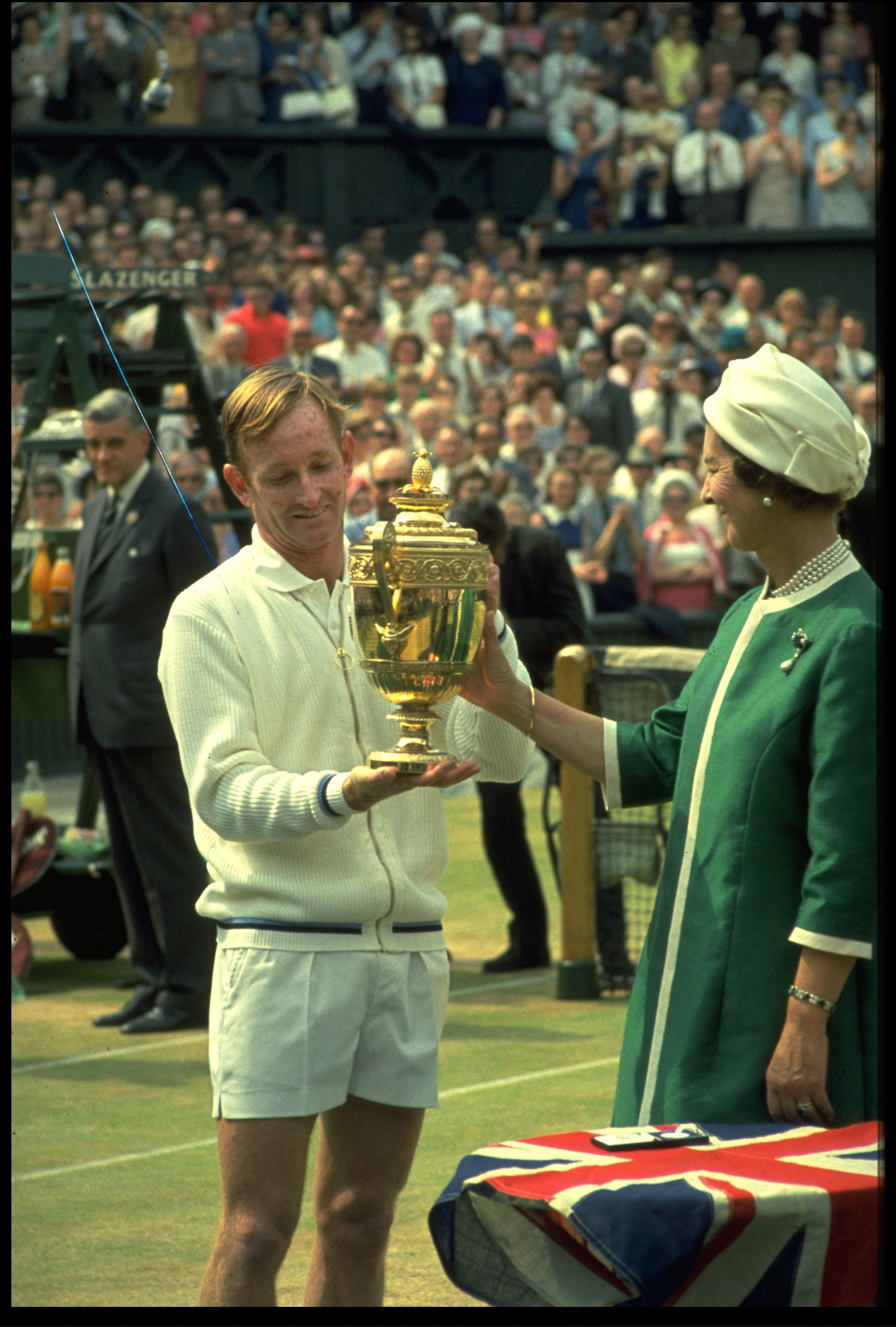 JUL 1968:  ROD LAVER OF AUSTRALIA RECEIVES THE MENS SINGLES TROPHY ON THE CENTRE COURT AT WIMBLEDON