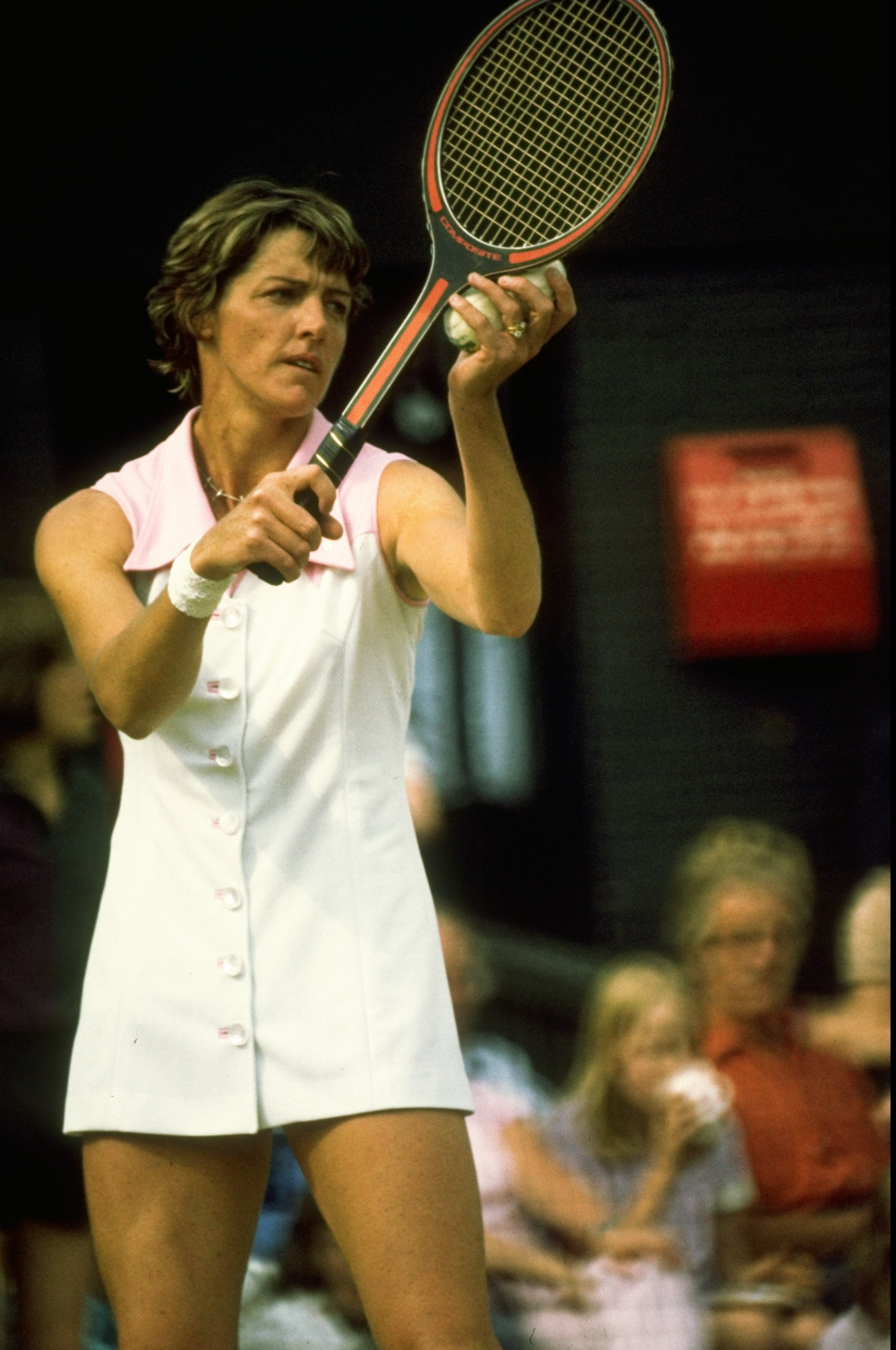 Undated:  Margaret Court serves during a Tennis match. \ Mandatory Credit: Tony  Duffy/Allsport