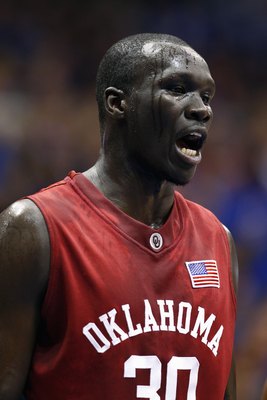 LAWRENCE, KS - JANUARY 14: Longar Longar #30 of the Oklahoma Sooners yells during the game against the Kansas Jayhawks on January 14, 2008 at Allen Fieldhouse in Lawrence, Kansas. (Photo by Jamie Squire/Getty Images)