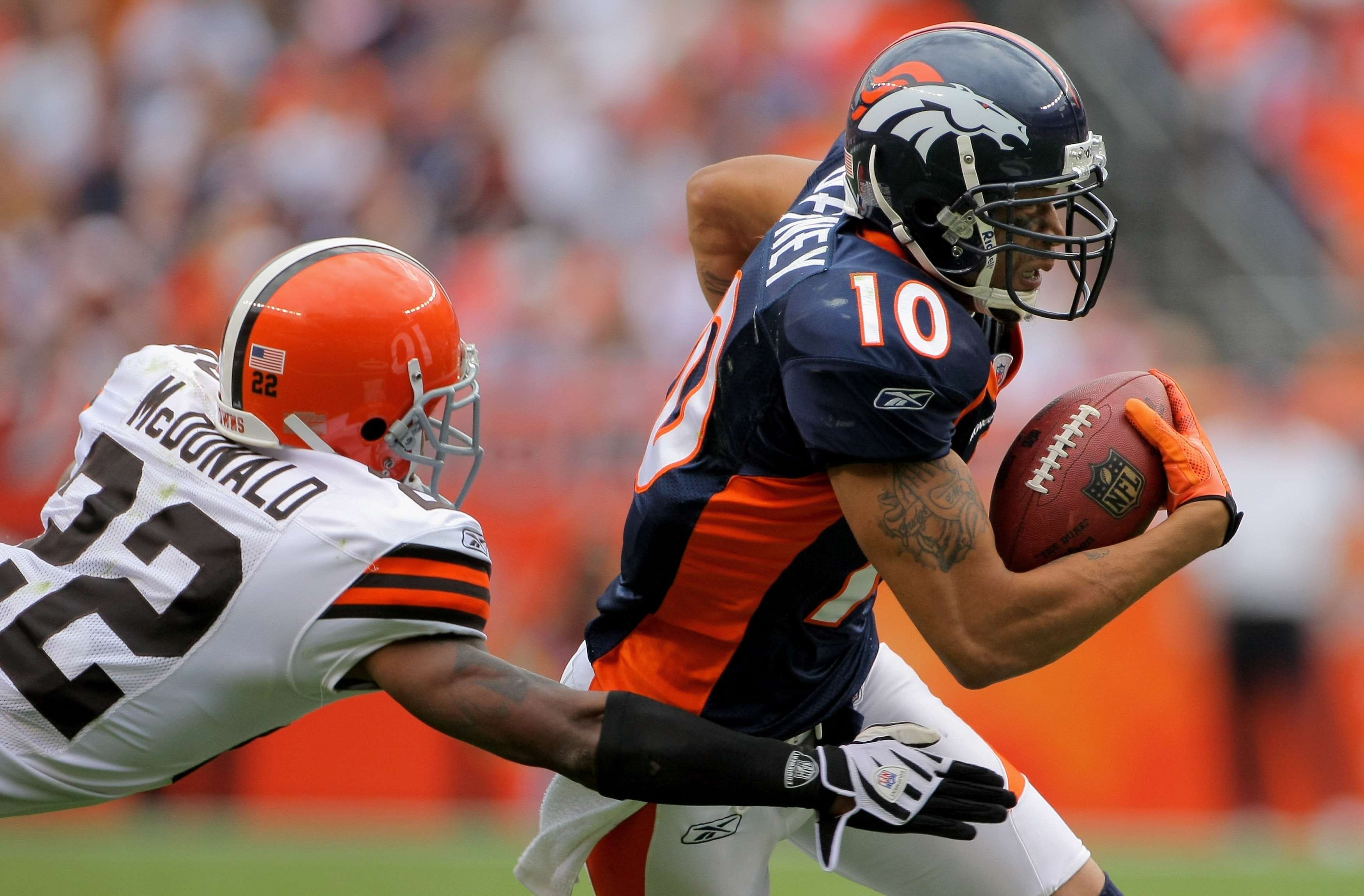 22 November 2010: Denver Broncos wide receiver Brandon Lloyd #84 during the  NFL regular season game between the Denver Broncos and the San Diego  Chargers at the Qualcomm Stadium in San Diego