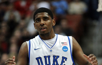ANAHEIM, CA - MARCH 24:  Kyrie Irving #1 of the Duke Blue Devils looks on against the Arizona Wildcats during the west regional semifinal of the 2011 NCAA men's basketball tournament at the Honda Center on March 24, 2011 in Anaheim, California.  (Photo by