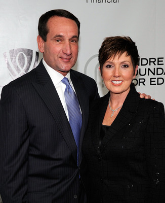 LAS VEGAS - OCTOBER 09: Duke University head basketball coach Mike Krzyzewski (L) and his wife Carol 'Mickie' Marsh arrive at the Andre Agassi Foundation for Education's 15th Grand Slam for Children benefit concert at the Wynn Las Vegas October 9, 2010 i