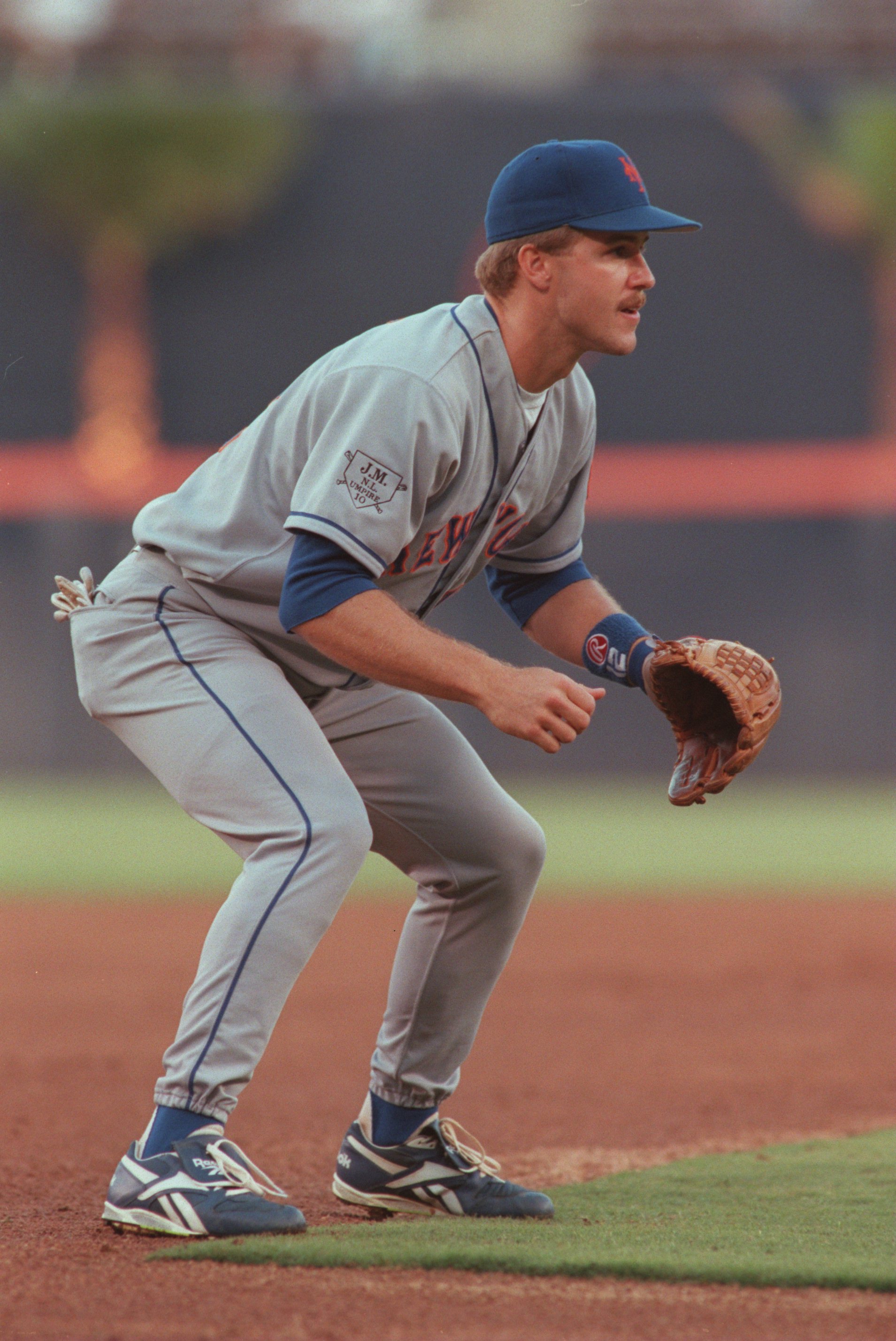 14 May 1996:  Third baseman Jeff Kent of the New York Mets sets his feet in preparation to make a play in the field as he focuses on the batter during the Mets 9-4 loss to the San Diego Padres at Jack Murphy Stadium in San Diego, California.   Mandatory C
