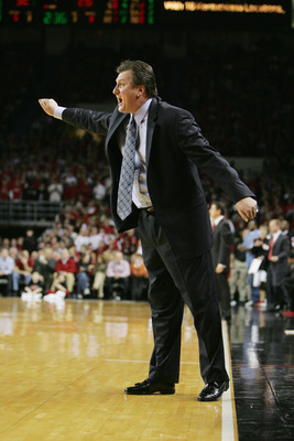 LOUISVILLE, KY - FEBRUARY 2: Head coach Bob Huggins of the University of Cincinnati Bearcats reacts during the game against the University of Louisville Cardinals at Freedom Hall on Februrary 2, 2005 in Louisville, Kentucky. The Bearcats won 77-70. (Ph