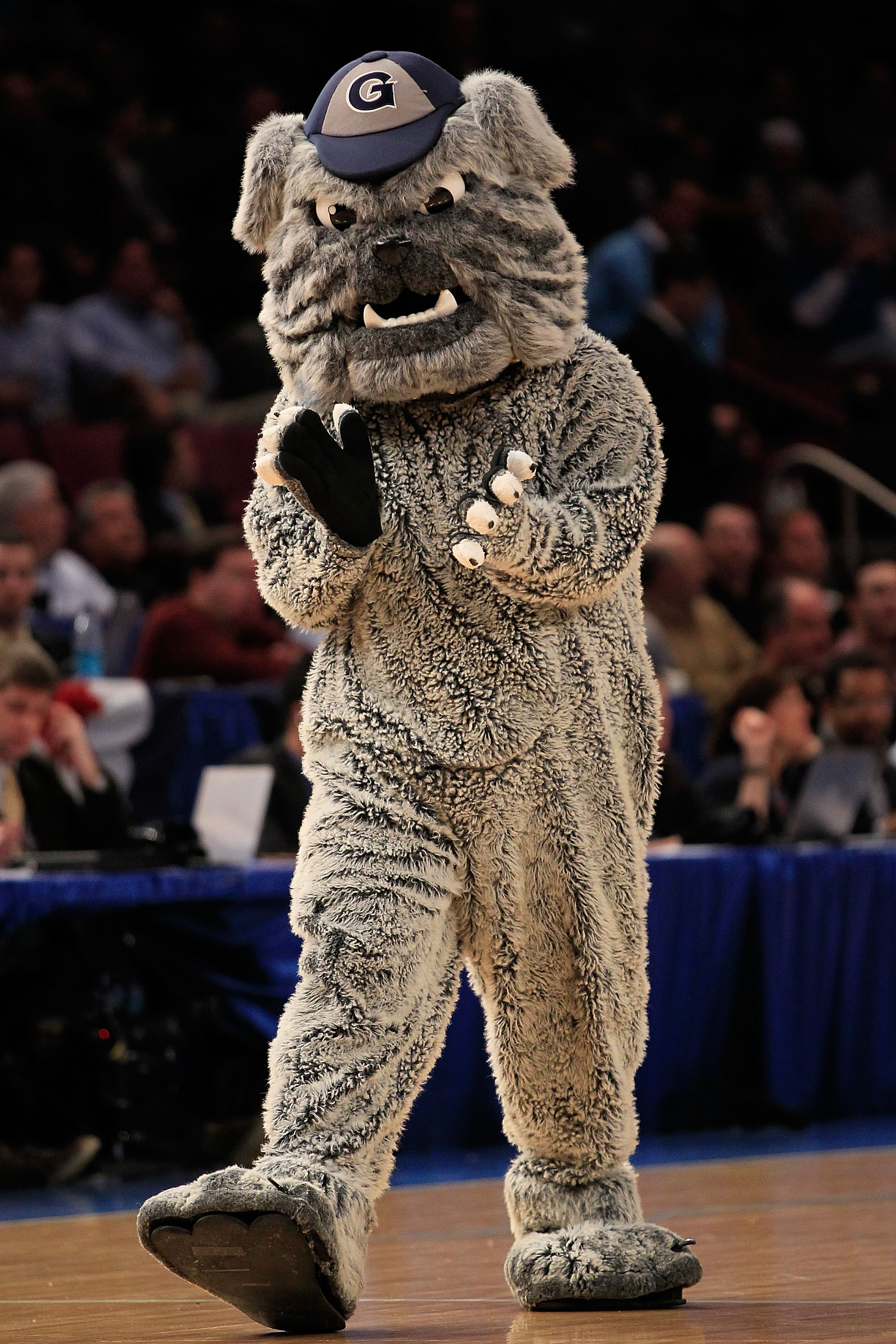 NEW YORK, NY - MARCH 09: The mascot for the Georgetown Hoyas performs during the game the Connecticut Huskies during the second round of the 2011 Big East Men's Basketball Tournament presented by American Eagle Outfitters at Madison Square Garden on March