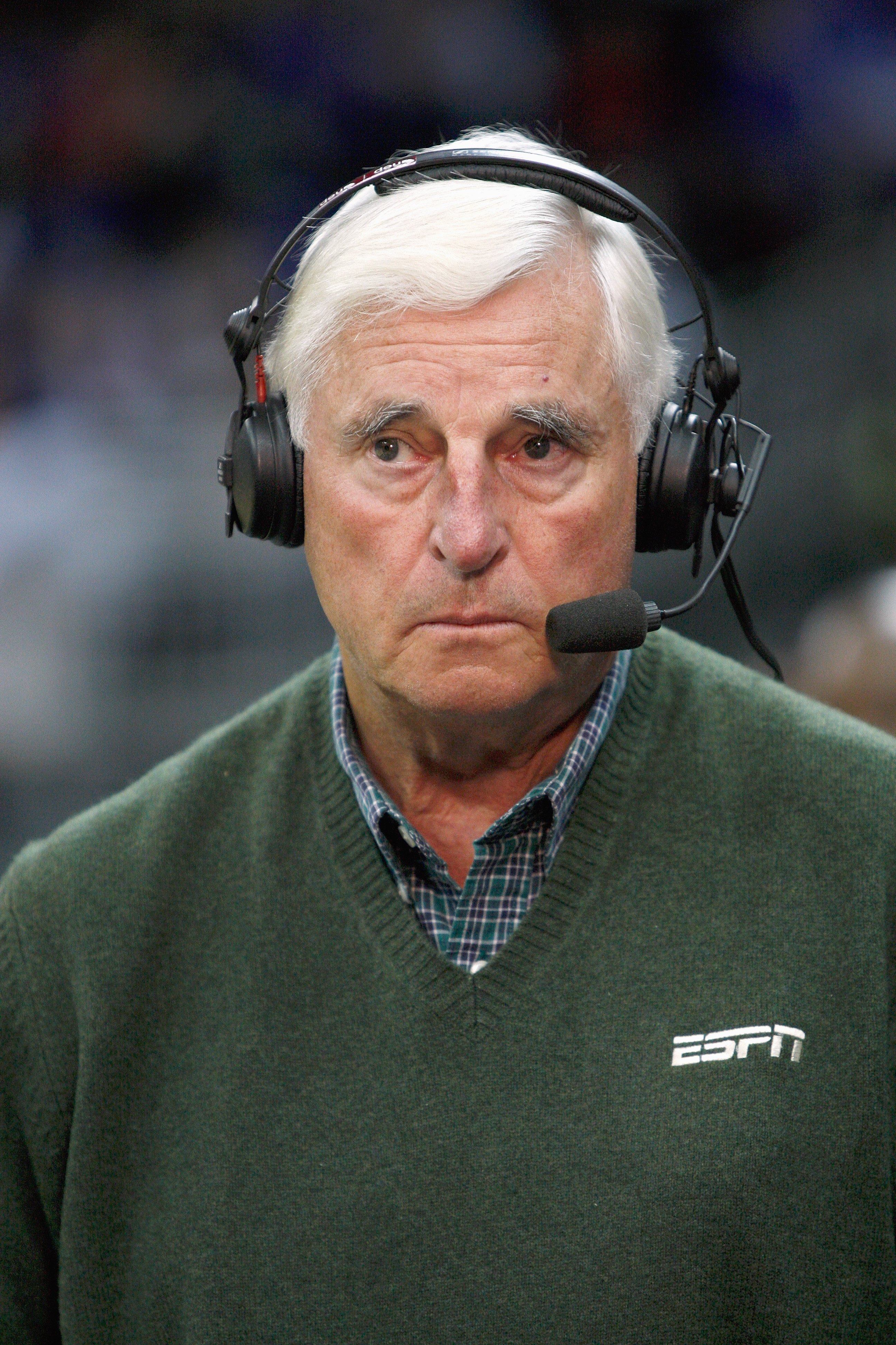 KANSAS CITY, MO - NOVEMBER 24: Bob Knight former head coach, looks on as an ESPN commentator during the CBE Classic games on November 24, 2008 at the Sprint Center in Kansas City, Missouri. (Photo by Jamie Squire/Getty Images)