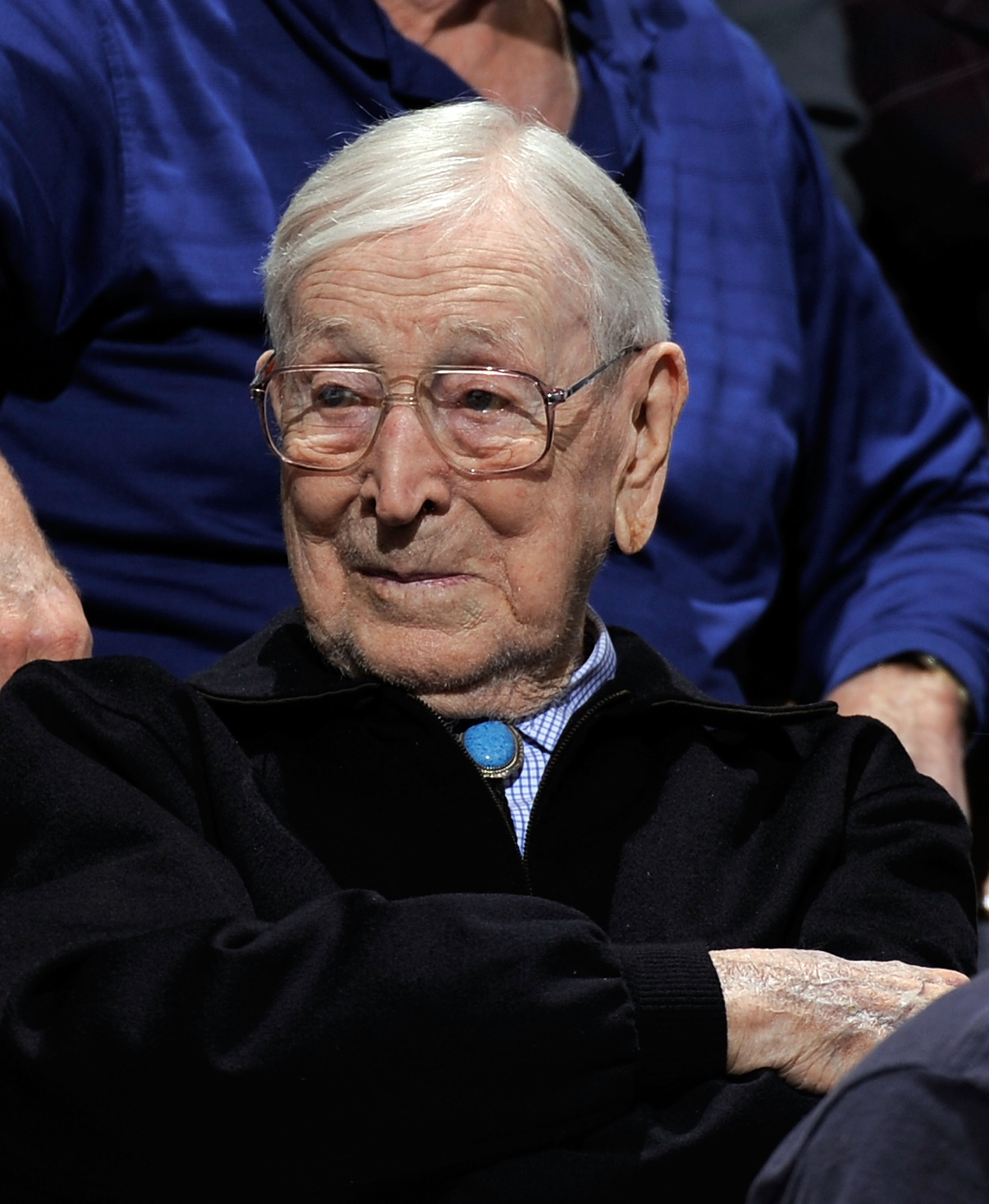 WESTWOOD, CA - JANUARY 29:  Former coach John Wooden of the UCLA Bruins watches as the Bruins take on the University of California Golden Bears at Pauley Pavilion January 29, 2009 in Westwood, California. UCLA won, 81-66.  (Photo by Kevork Djansezian/Gett