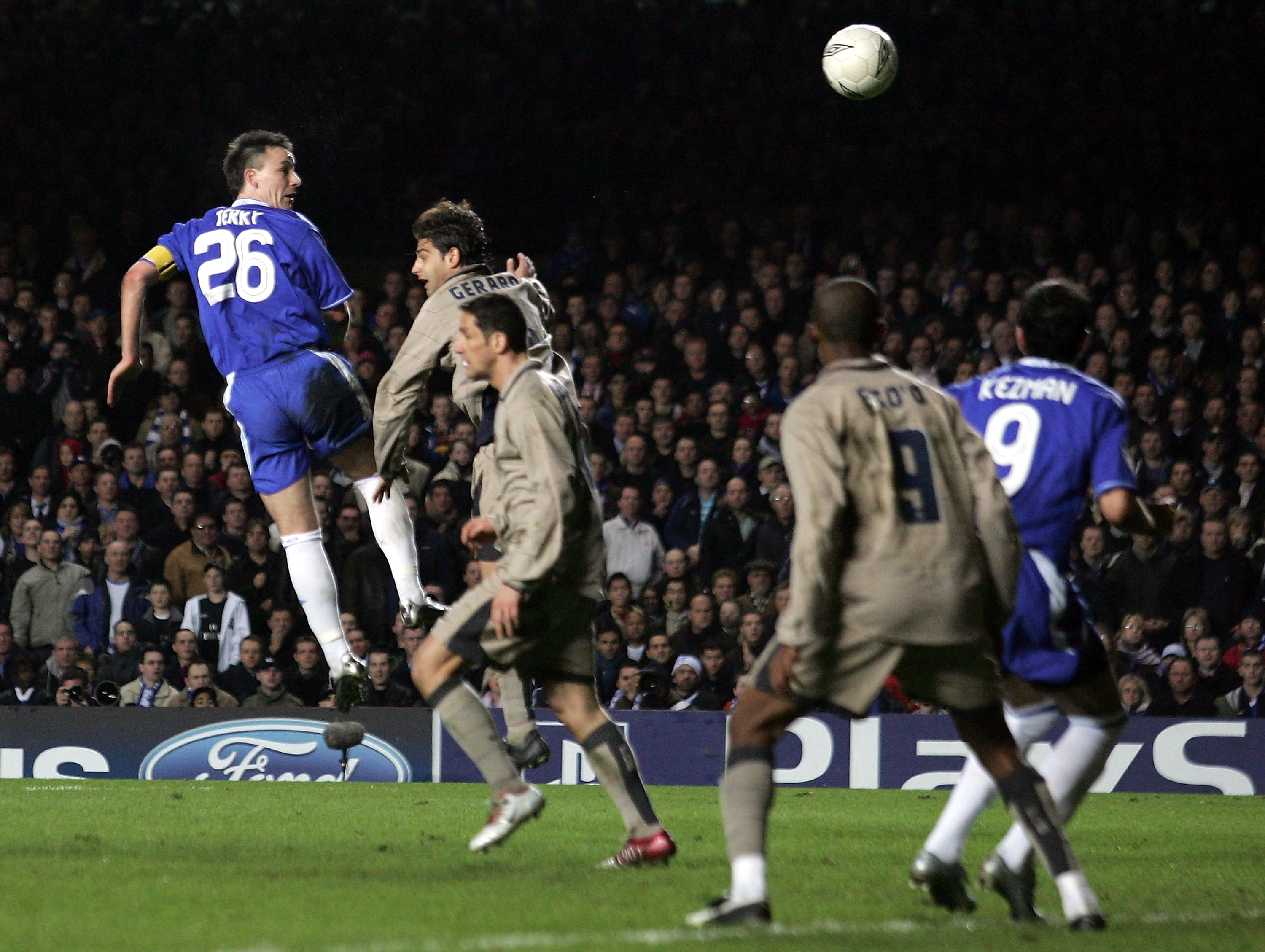 LONDON - MARCH 8: John Terry of Chelsea scores thier fourth goal during the UEFA Champions League, First Knockout Round, Second Leg match between Chelsea and Barcelona at Stamford Bridge on March 8, 2005 in London, England.  (Photo by Shaun Botterill/Gett