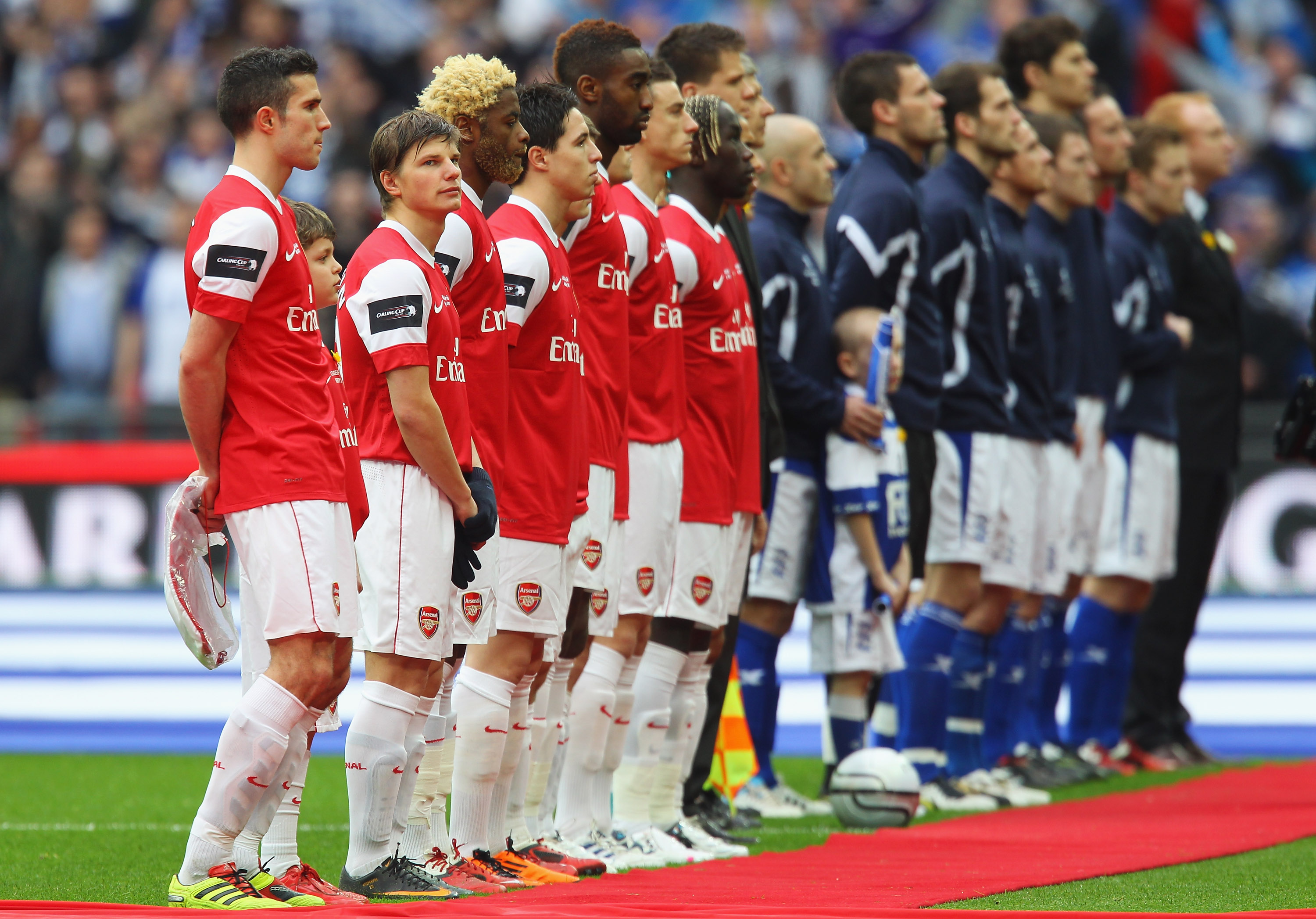 LONDON, ENGLAND - FEBRUARY 27: Andrey Arshavin of Arsenal looks on as the teams line up ahead of the Carling Cup Final between Arsenal and Birmingham City at Wembley Stadium on February 27, 2011 in London, England.  (Photo by Alex Livesey/Getty Images)
