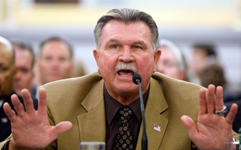 WASHINGTON - SEPTEMBER 18:  Former NFL player and coach Mike Ditka speaks during a hearing of the Senate Commerce, Science and Transportation Committee on Capitol Hill September 18, 2007 in Washington, DC. Former players and league officials appeared befo
