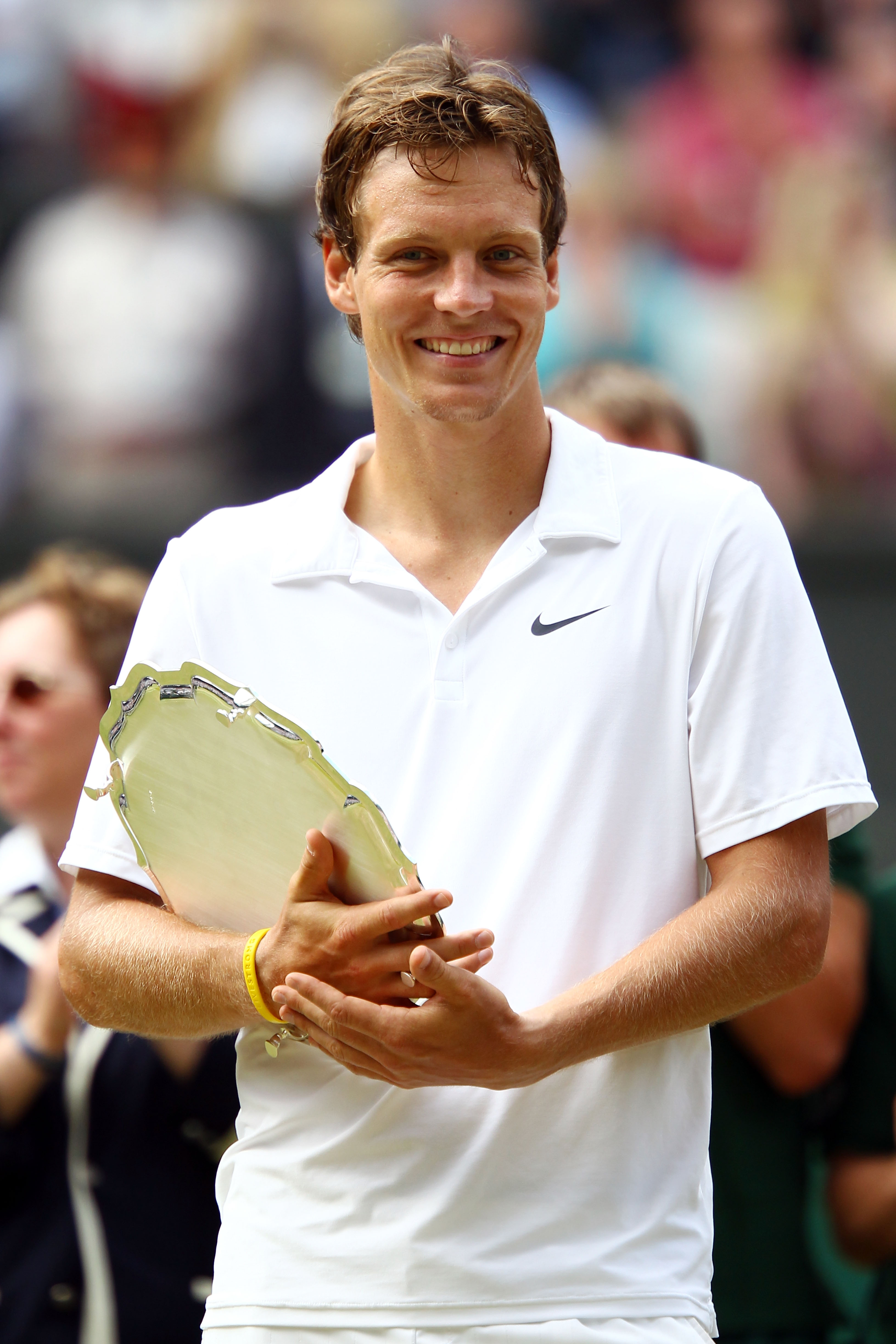 LONDON, ENGLAND - JULY 04:  Runner up Tomas Berdych of Czech Republic after the Men's Singles Final match against Rafael Nadal on Day Thirteen of the Wimbledon Lawn Tennis Championships at the All England Lawn Tennis and Croquet Club on July 4, 2010 in Lo
