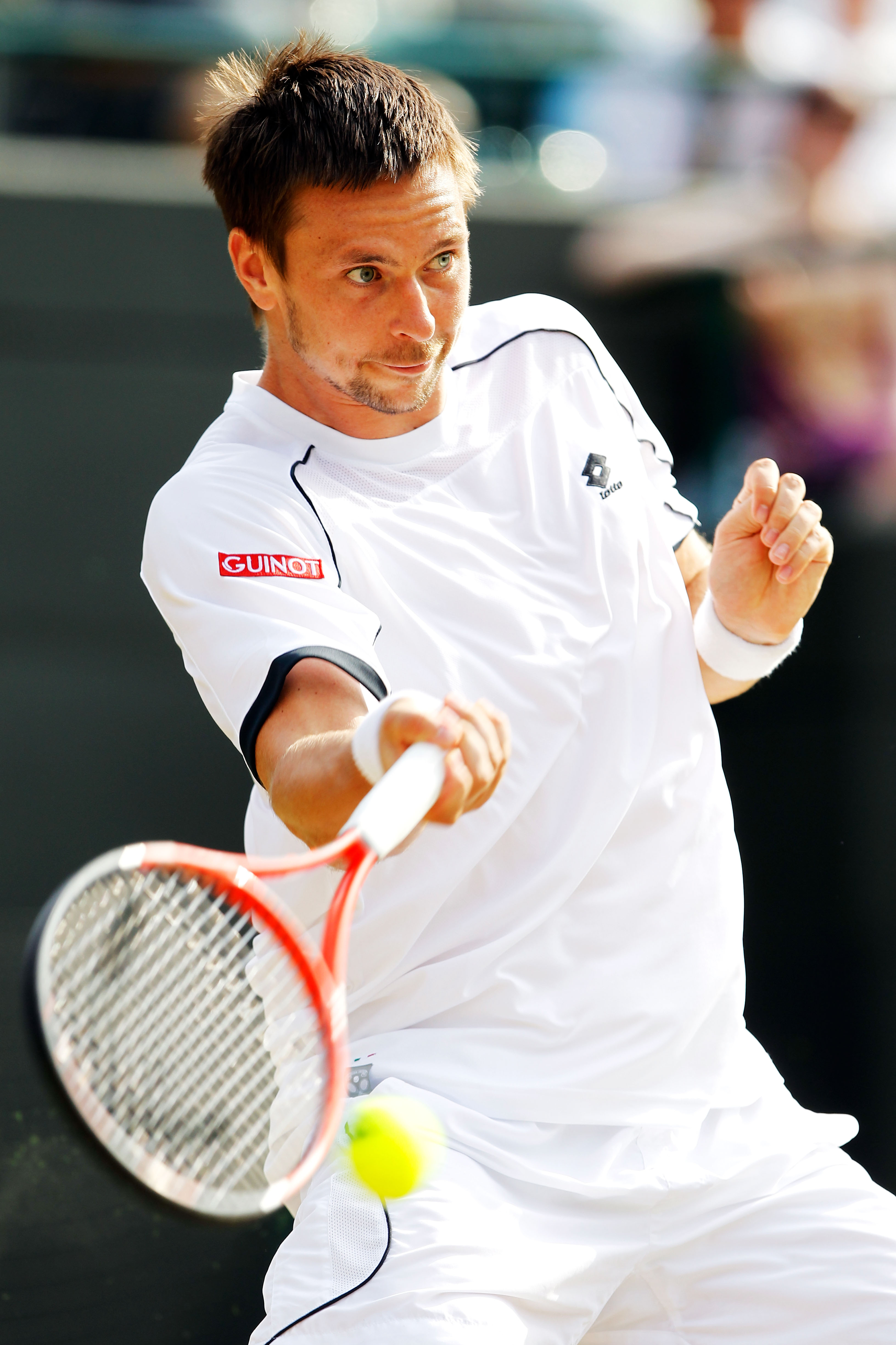 LONDON, ENGLAND - JUNE 30:  Robin Soderling of Sweden plays a shot during his Quarter Final match against Rafael Nadal of Spain on Day Nine of the Wimbledon Lawn Tennis Championships at the All England Lawn Tennis and Croquet Club on June 30, 2010 in Lond
