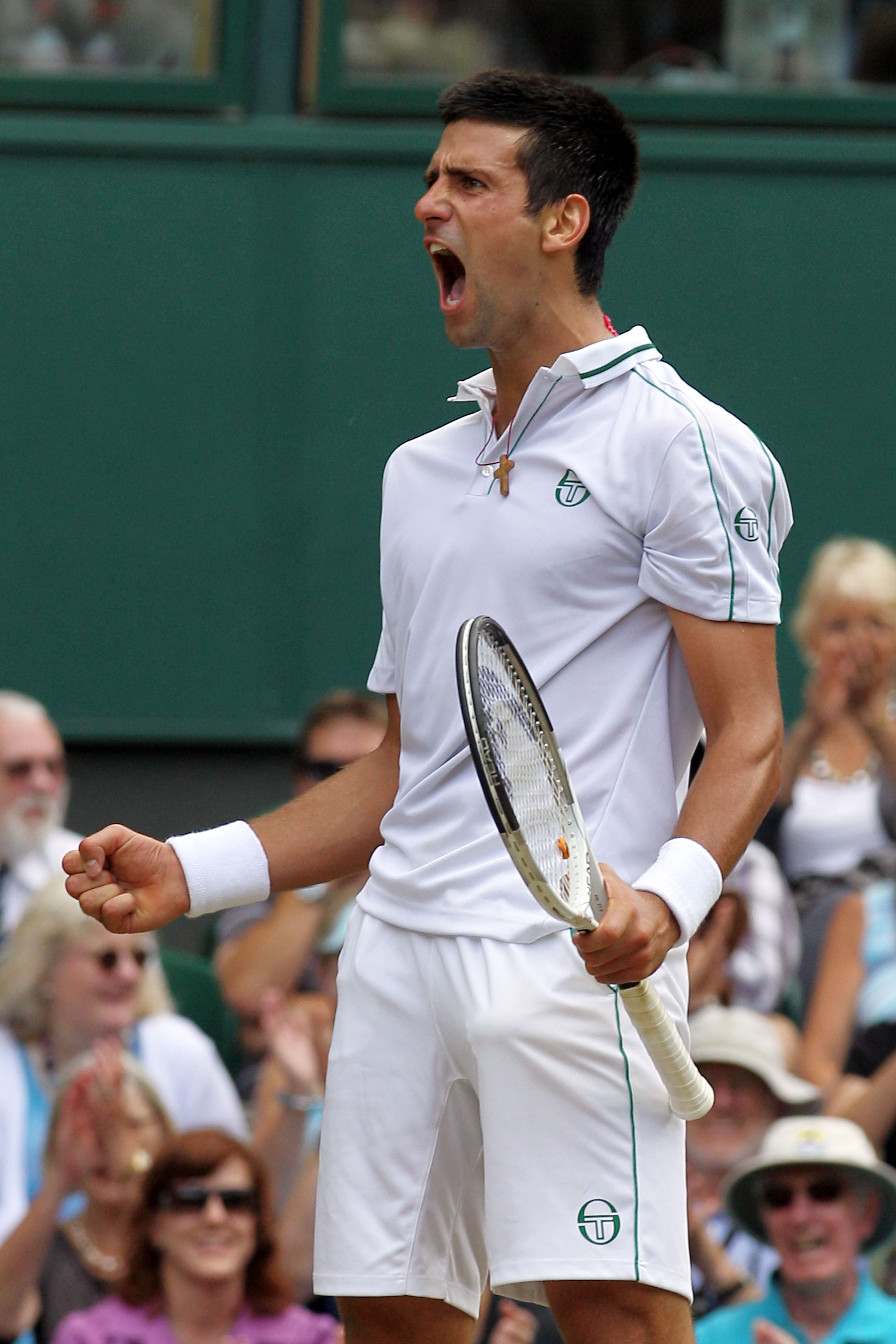 LONDON, ENGLAND - JULY 02:  Novak Djokovic of Serbia celebrates a point during the Men�s Semi Final match against Tomas Berdych of Czech Republic on Day Eleven of the Wimbledon Lawn Tennis Championships at the All England Lawn Tennis and Croquet Club on J