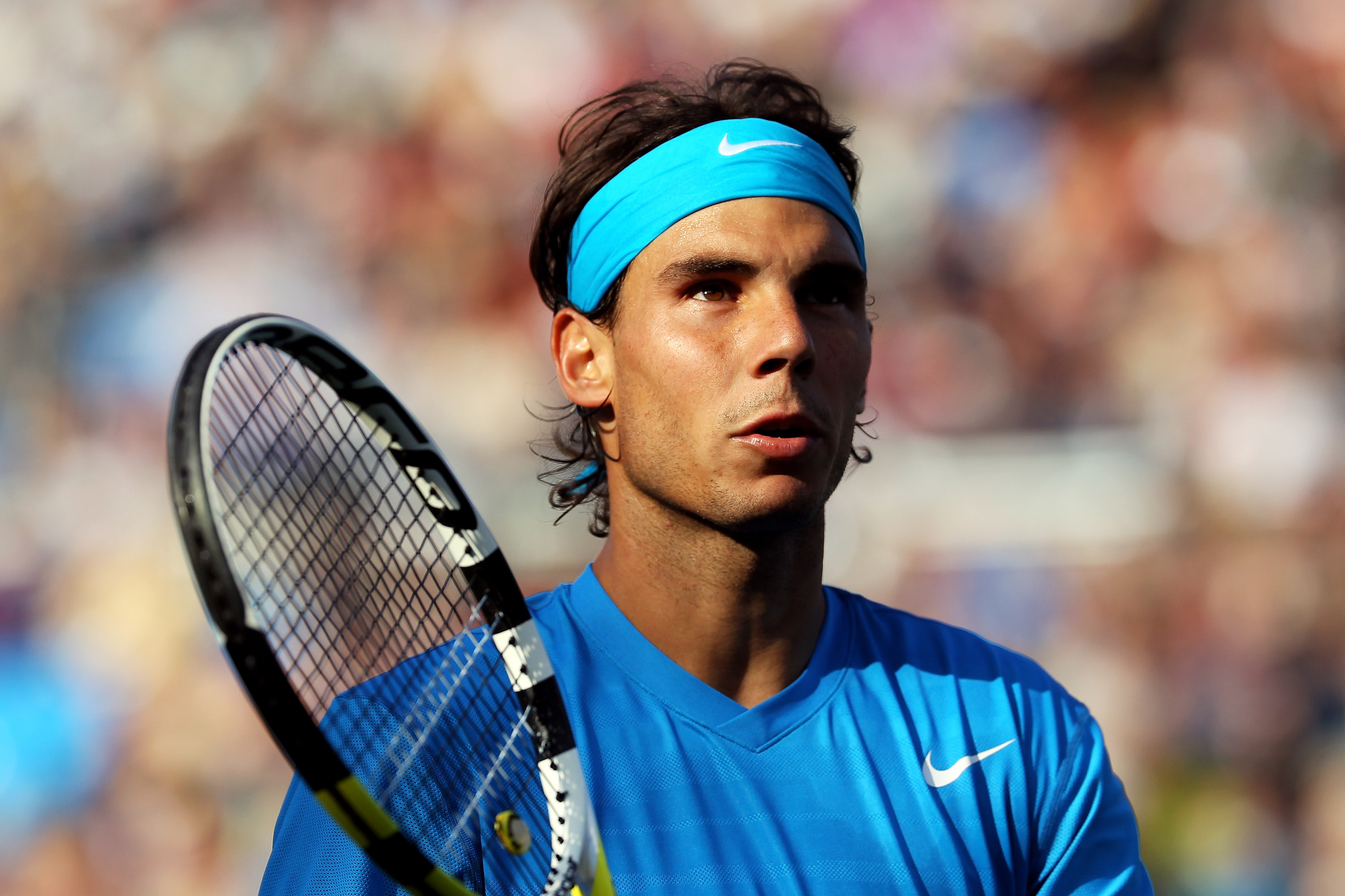 LONDON, ENGLAND - JUNE 09:  Rafael Nadal of Spain looks on during his Men's Singles third round match against Radek Stepanek of Czech Republic on day four of the AEGON Championships at Queens Club on June 9, 2011 in London, England.  (Photo by Julian Finn