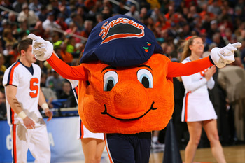 BUFFALO, NY - MARCH 21:  The Syracuse Orange mascot performs during the second round of the 2010 NCAA men's basketball tournament at HSBC Arena at HSBC Arena on March 21, 2010 in Buffalo, New York.  (Photo by Rick Stewart/Getty Images)