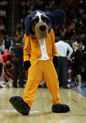 CLEVELAND - APRIL 03:  Smokey, the mascot of the Tennessee Lady Volunteers performs against the Rutgers Scarlet Knights during the 2007 NCAA Women's Basketball Championship Game at Quicken Loans Arena on April 3, 2007 in Cleveland, Ohio. Tennessee won 59-