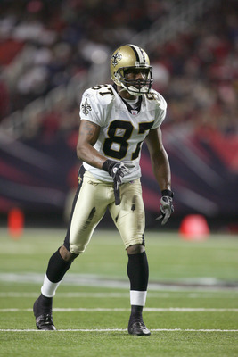 ATLANTA - DECEMBER 12:  Joe Horn #87 of the New Orleans Saints gets ready to move during the game against the Atlanta Falcons on December 12, 2005 at the Georgia Dome in Atlanta, Georgia.  (Photo By Streeter Lecka)