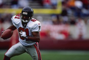 21 Dec 1997:  Wide receiver Terrance Mathis of the Atlanta Falcons moves the ball during a game against the Arizona Cardinals at Sun Devil Stadium in Tempe, Arizona.  The Cardinals won the game, 29-26. Mandatory Credit: Jed Jacobsohn  /Allsport