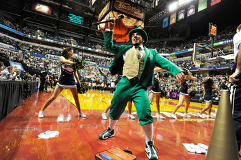 INDIANAPOLIS, IN - APRIL 5:  The Notre Dame Fighting Irish mascot fires up the crowd before the 2011 NCAA Women's Final Four championship game against the Texas A&M Aggies at Conseco Fieldhouse on April 5, 2011 in Indianapolis, Indiana.  (Photo by Jamie S