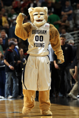 DENVER, CO - MARCH 17:  The Brigham Young Cougars mascot performs during the second round of the 2011 NCAA men's basketball tournament at Pepsi Center on March 17, 2011 in Denver, Colorado.  (Photo by Doug Pensinger/Getty Images)