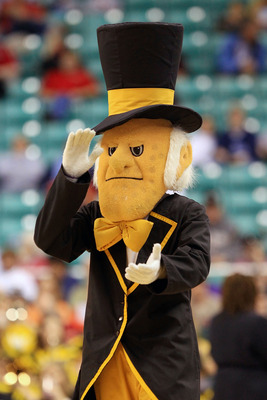 GREENSBORO, NC - MARCH 10:  The Demon Deacon, mascot of Wake Forest, performs during the game between the Wake Forest Demon Deacons and the Boston College Eagles during the first round of the 2011 ACC men's basketball tournament at the Greensboro Coliseum