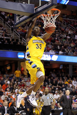 CLEVELAND, OH - MARCH 18: Jimmy Butler #33 of the Marquette Golden Eagles dunks the ball against the Xavier Musketeers during the second round of the 2011 NCAA men's basketball tournament at Quicken Loans Arena on March 18, 2011 in Cleveland, Ohio.  (Phot