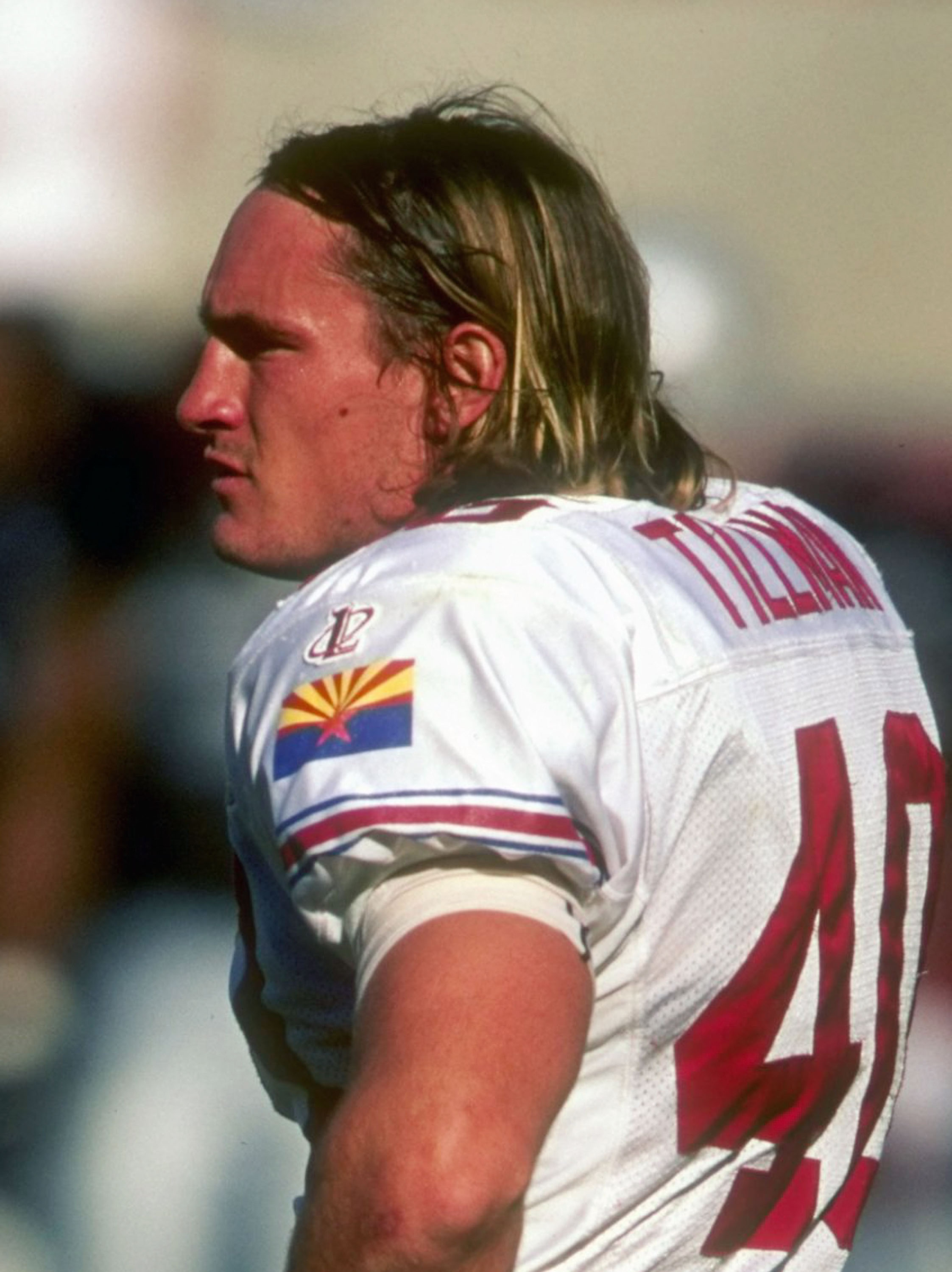 TEMPE, AZ - OCTOBER 4: FILE PHOTO  Safety Pat Tillman #40 of the Arizona Cardinals looks on during a game against the Oakland Raiders at the Sun Devil Stadium October 4 1998 in Tempe, Arizona. Tillman, a U.S. Army Ranger and former Arizona Cardinals stron