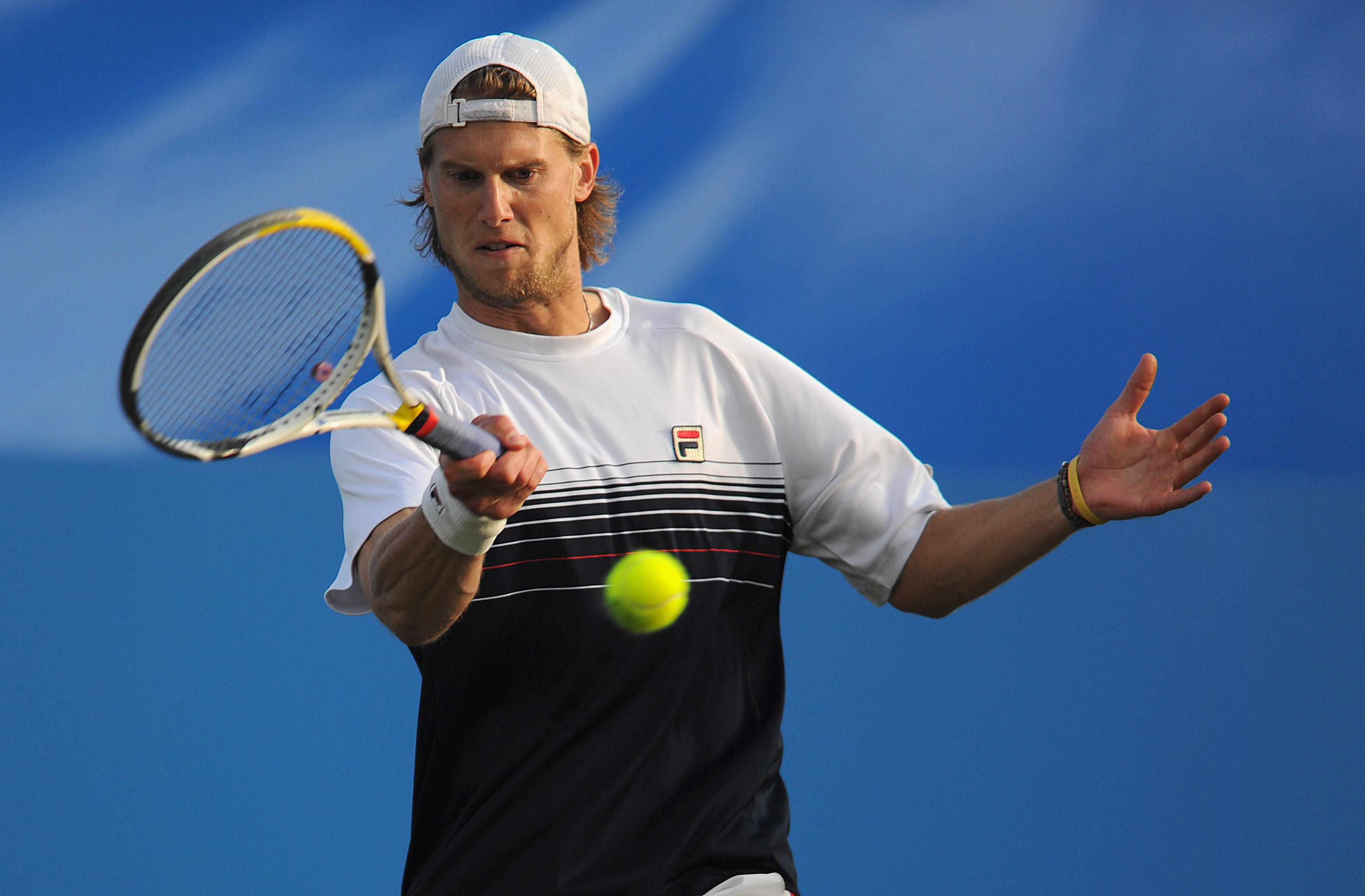 EASTBOURNE, ENGLAND - JUNE 18:  Andreas Seppi of Italy plays a shot in his final against Janko Tipsarevic of Serbia during day 8 of the AEGON International tennis tournament on June 18, 2011 in Eastbourne, England.  (Photo by Michael Regan/Getty Images)