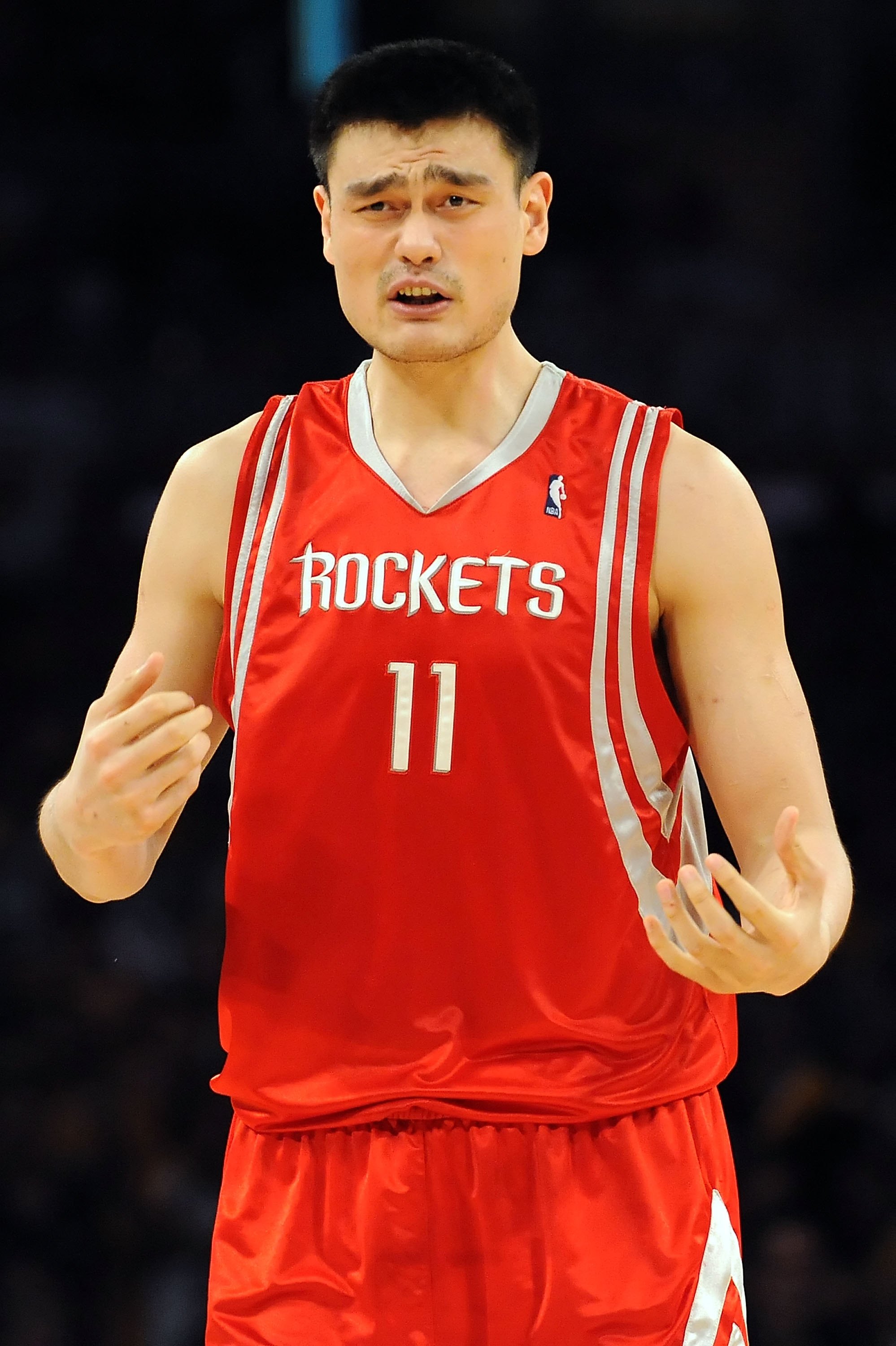 LOS ANGELES, CA - MAY 06:  Yao Ming #11 of the Houston Rockets reacts to a foul called on him in the second quarter against the Los Angeles Lakers in Game Two of the Western Conference Semifinals during the 2009 NBA Playoffs at Staples Center on May 6, 20