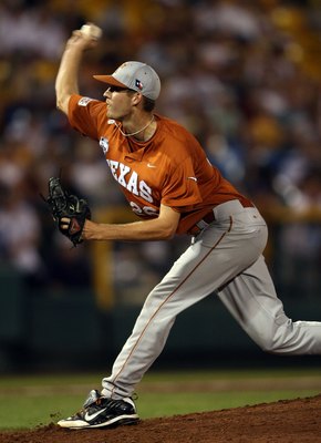 OMAHA, NE - JUNE 23:  Taylor Jungmann #26 of the Texas Longhorns delivers a pitch against the Louisiana State University Tigers during Game 2 of the 2009 NCAA College World Series at Rosenblatt Stadium on June 23, 2009 in Omaha, Nebraska. The Longhorns de