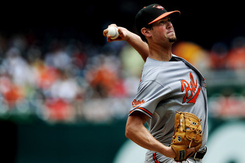 WASHINGTON, DC - JUNE 18: Starting pitcher Brian Matusz #17 of the Baltimore Orioles throws a pitch during the first inning against the Washington Nationals at Nationals Park on June 18, 2011 in Washington, DC. (Photo by Patrick Smith/Getty Images)