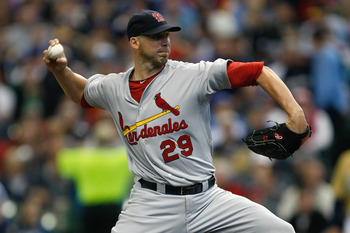 MILWAUKEE, WI - JUNE 11: Chris Carpenter #29 of the St. Louis Cardinals pitches against the Milwaukee Brewers at Miller Park on June 11, 2011 in Milwaukee, Wisconsin. (Photo by Scott Boehm/Getty Images)