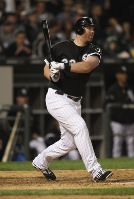 CHICAGO, IL - JUNE 10:  Adam Dunn #32 of the Chicago White Sox hits the ball against the Oakland Athletics at U.S. Cellular Field on June 10, 2011 in Chicago, Illinois. The Athletics defeated the White Sox 7-5.  (Photo by Jonathan Daniel/Getty Images)