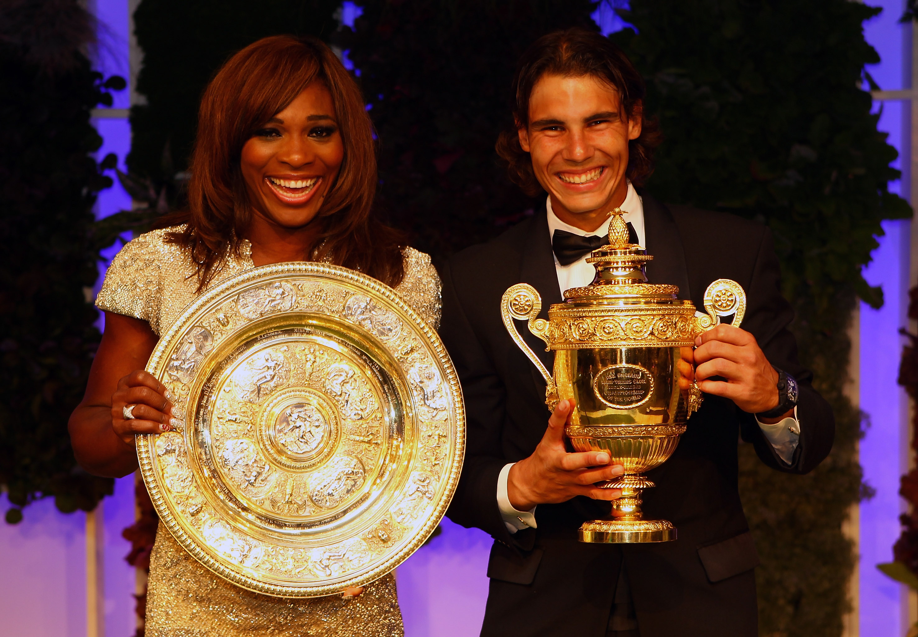 LONDON, ENGLAND - JULY 04:  Serena Williams of USA and Rafael Nadal of Spain with their winners trophies at the Wimbledon Championships 2010 Winners Ball at the InterContinental Park Lane Hotel on July 4, 2010 in London, England.  (Photo by Julian Finney/