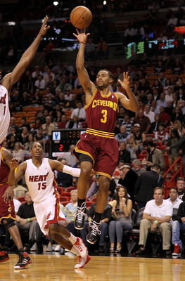MIAMI, FL - JANUARY 31: Ramon Sessions #3 of the Cleveland Cavaliers takes a shot during a game against the Miami Heat  at American Airlines Arena on January 31, 2011 in Miami, Florida. NOTE TO USER: User expressly acknowledges and agrees that, by downloa