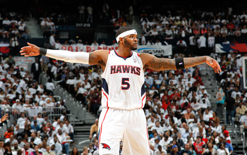 ATLANTA, GA - MAY 12:  Josh Smith #5 of the Atlanta Hawks against the Chicago Bulls in Game Six of the Eastern Conference Semifinals in the 2011 NBA Playoffs at Phillips Arena on May 12, 2011 in Atlanta, Georgia.  NOTE TO USER: User expressly acknowledges
