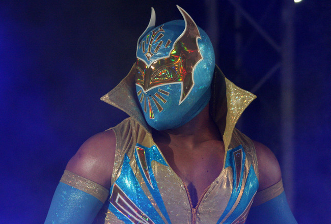 DURBAN, SOUTH AFRICA - JULY 08: WWE Superstar Sin Cara is introduced during the WWE Smackdown Live Tour at Westridge Park Tennis Stadium on July 08, 2011 in Durban, South Africa. (Photo by Steve Haag/Gallo Images/Getty Images)