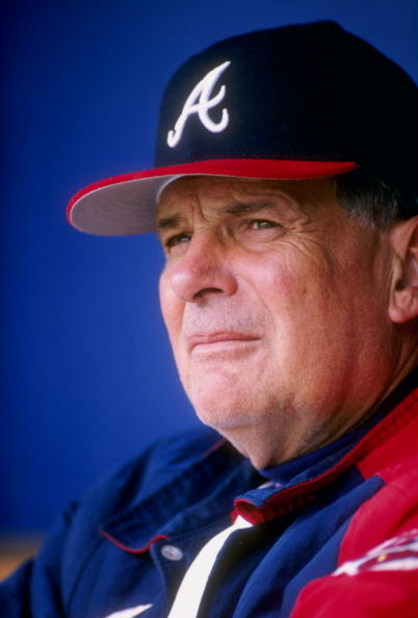 6 Apr 1997: Manager Bobby Cox of the Atlanta Braves during the Braves 11-5 win over the Chicago Cubs at Fulton County Stadium in Atlanta, Georgia.
