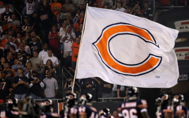 CHICAGO - SEPTEMBER 23:  A giant flag for the Chicago Bears is seen during pregame festivities against the Dallas Cowboys at Soldier Field on September 23, 2007 in Chicago, Illinois.  (Photo by Jonathan Daniel/Getty Images)