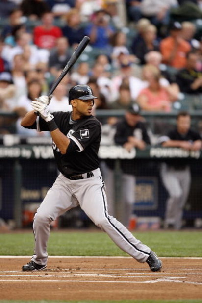 SEATTLE - AUGUST 12:  Alex Rios #51 of the Chicago White Sox bats during the game against the Seattle Mariners on August 12, 2009 at Safeco Field in Seattle, Washington. (Photo by Otto Greule Jr/Getty Images) 