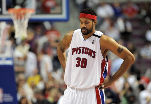 AUBURN HILLS, MI - APRIL 24:  Rasheed Wallace #30 of the Detroit Pistons looks on while playing the Cleveland Cavaliers in Game Three of the Eastern Conference Quarterfinals during the 2009 NBA Playoffs at the Palace of Auburn Hills on April 24, 2009 in A